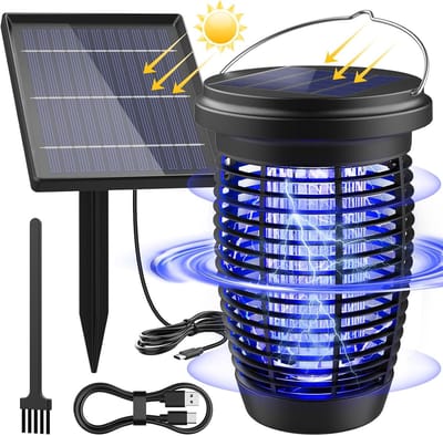 Elektrische Insectenverdelger op zonne-energie - Oplaadbare Muggenlamp met 4500 V Hoogspanning voor Binnen en Buiten