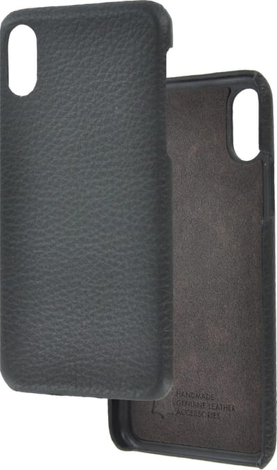 Geschikt voor iPhone X Hoesje - iphone Xs Hoesje - Echt Leer Back Cover Case Zwart Geribbeld