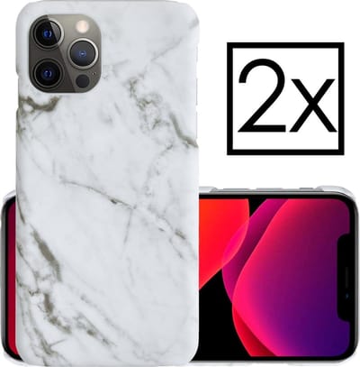 Hoes Geschikt voor iPhone 11 Pro Hoesje Marmer Back Case Hardcover Marmeren Hoes Marmer - Wit - 2 PACK