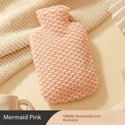 Hot Water Bottle Winter Hand Warmer with Soft Premium Leather Cover to Keep Hands, Feet, and Neck Warm (Gray, 1000ml)