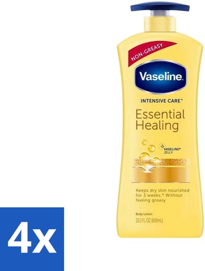 4 x Vaseline - Essential Healing - Body Lotion - Intensief Voedend - 600 ml - Huidverzorging - Hydratatie - Droge Huid - Herstel - Bodymilk