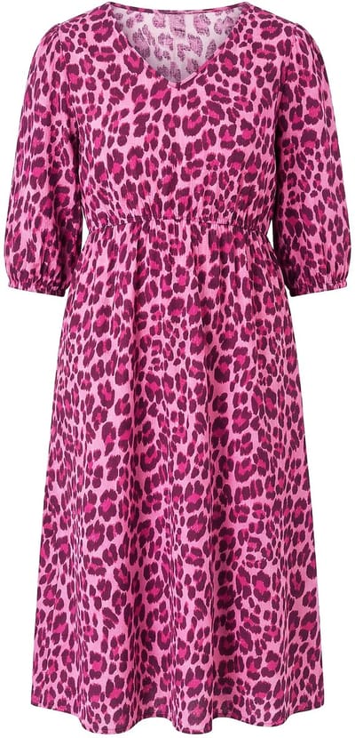 Studio Untold - Dames - Midi-jurk A-lijn color-luipaard pofmouwen - Lichtroze - Maat 46+