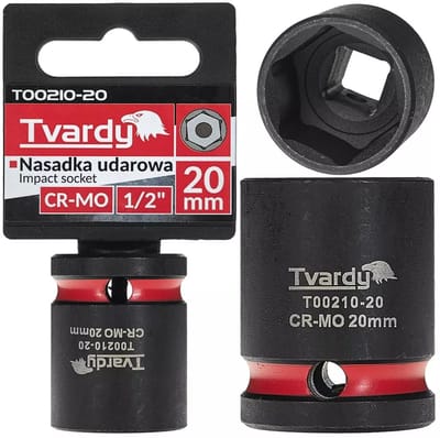 Tvardy Slagdop kort 6-kant 20 mm - chroom-molybdeenstaal - 12,7 mm vierkantaandrijving - zwart - voor slagmoersleutel in auto- en industriewerk