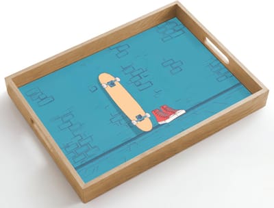 Dienblad hout 50x35 cm - Schootdienblad - Skateboard - Gympen - Rood - Minimalistisch - Borrelplank rechthoek - Plateau dienbladen