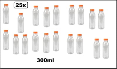 20x Flesje PET 330ml met oranje dop - 330cc - Sap water gerecyclede drink fles vruchten limonade drank festival uitdeel party