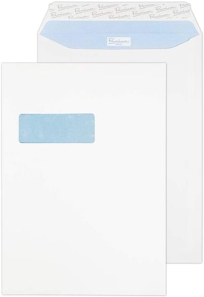 500x Ultra Witte Enveloppen met Venster - 324x229mm C4 Formaat - Zelfklevende Sluiting