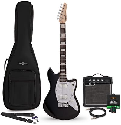 Seattle Select elektrische gitaar zwart, 10 W gitaarversterker en accessoirepakket