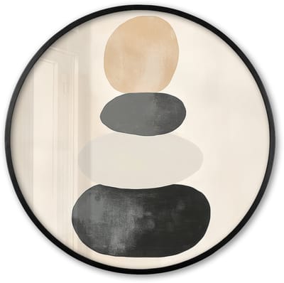Poster in lijst Rond - Fotolijst 60x60 cm - Posters - Japandi - Wabi sabi - Beige - Ronde posterlijst zwart - Decoratie - Wanddecoratie woonkamer - Muurdecoratie slaapkamer