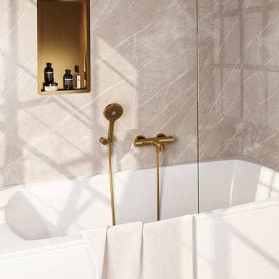 Brauer Gold Carving Opbouw Baddouche Thermostaatkraan - Wandhouder - 3 stand - Doucheslang - Handdouche - Goud Geborsteld Pvd
