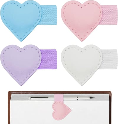 4 magnetische leren bladwijzers in roze, paars, wit en blauw, schattige hartvormige, sterke magnetische sluiting voor boeken, multifunctioneel cadeau voor lezers, vrouwen en studenten