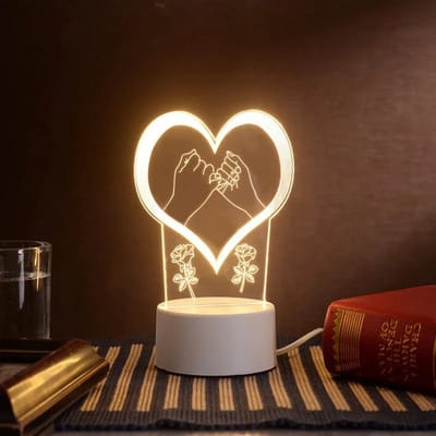 3D illusie LED lampje - Hart en rozen - Warm licht - USB Stekker - Tafellamp - Sfeerlamp - Bureaulamp - Nachtlamp - Cadeautje - Kinderlamp - Decoratie - Liefde - Moederdag - Verjaardag - Valentijn - Love