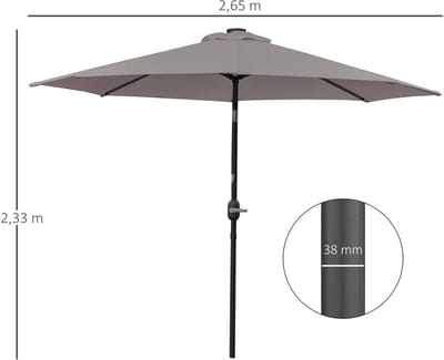 Sello! parasol – 32 geïntegreerde ledlampjes – zonne-energie – UV-bescherming – kantelbaar – stalen constructie – diameter 265cm
