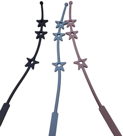 Verstelbare bandjes - Ketting - Koord - Silicone - rekbare veiligheidsriempjes voor speelgoed - Aan de kinderwagen - Kinderstoel - Autostoel - Anti weggooi - Bekercatcher - Baby - 50cm - Ster - Set van drie - Rose Blauw en Donker Grijs