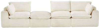 Vente-unique CYROMA Modulaire hoekbank met poef in beige breedribbelstof