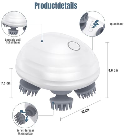 Quvo® Hoofdmassage - Hoofdmassage Apparaat - Massage Apparaat - 5 Snelheden - 4 Massagetakels, wit 14cm x 11cm x 7cm
