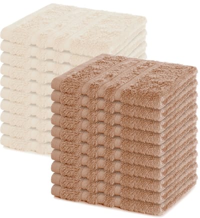 Lavea® Set van 20 gastendoekjes 30x30 cm – 100% katoen – Zacht en absorberend – Ideaál als washandje, gastendoekje of handdoek voor dagelijks gebruik – Cappuccino en Crème