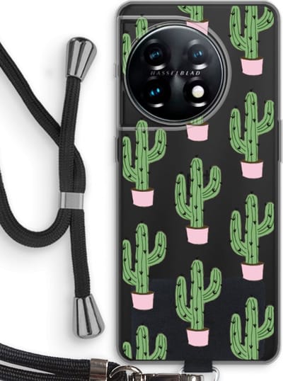 Case Company® - Hoesje met koord geschikt voor OnePlus 11 hoesje met Koord - Cactus Lover - Telefoonhoesje met Zwart Koord - Bescherming aan alle Kanten en Over de Schermrand