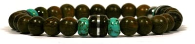IbizaMen - heren armband - robles hout 8mm - turkoois - coconut kraal - 21cm