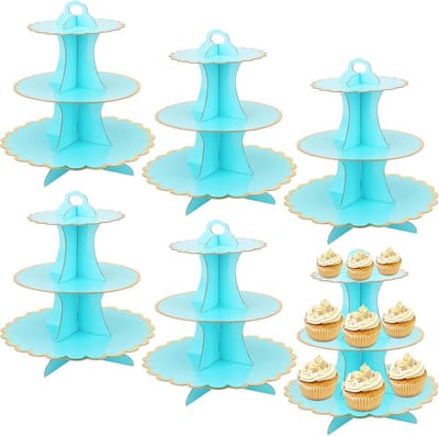 Dailygoods - Taartstandaard - Kartonnen cupcake-torenhouder - Blauw - 6-pack - Perfect voor feesten, bruiloften en verjaardagen - Duurzaam en eenvoudi
