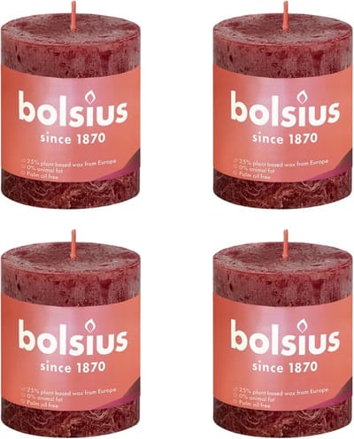 Bolsius Stompkaarsen Shine 4 st rustiek 80x68 mm fluweelrood