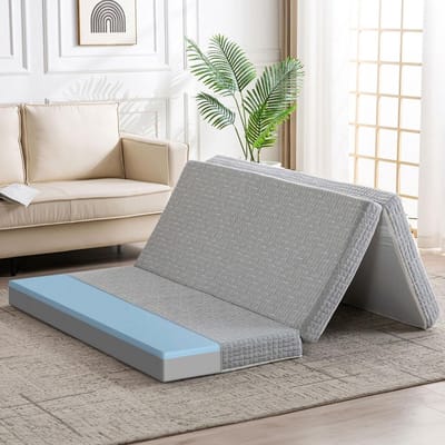 Opvouwbare Matras - Gastenmatras Vloer - Logeren en Reizen - Drievoudig Ontwerp - 4 inch - Grijs