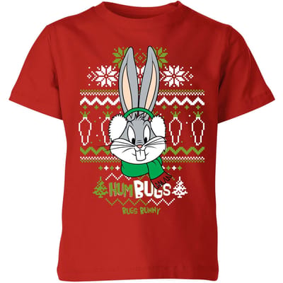 Looney Tunes Bugs Bunny Knit Kids' Christmas T-Shirt - Red - 98/104 (3-4 jaar)