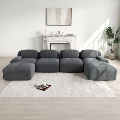 BLACKCOLORS Modulaire U-bank zonder montage, ademend corduroy, zeer elastische 32D-vulling, extra brede armleuningen, geschikt voor huisdieren en ergonomisch voor de woonkamer en slaapkamer, grijs