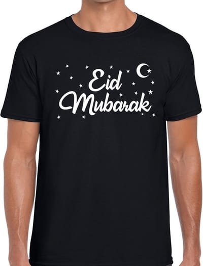 Suikerfeest Eid Mubarak t-shirt zwart heren - suikerfeest/offerfeest/ramadan kleding voor heren S