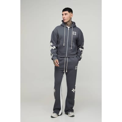 Tall Shrunken Cross Hoodie Met Rits En Wijduitlopende Gusset Joggingpak | Charcoal | Size Small