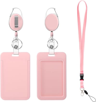 Roze ID Badge Houder met Retractable Clip en Lanyard voor Ziekenhuispersoneel, ID Kaarthouder met Draaimechanisme en Badge Reel