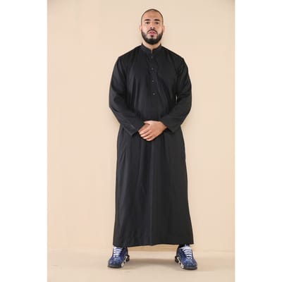 Mens zwarte Thobe Jubba Saoedi-Islamitische Arabische Eid katoen Kaftan Jubbah Umrah gewaad