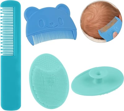 Equivera ® Babyhaarborstel en kamset - melkschors kam - blauw - 3 stuks