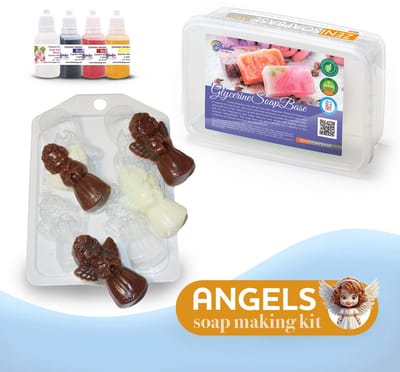Zelf Zeep Maken Pakket Engeltjes – DIY Starterset met 1KG Gietzeep, Kleurstoffen, Geurolie, Mal en Stickers – Creatief Cadeau – ArinKaSoap