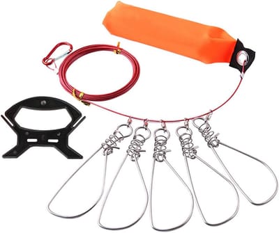Stringer Kit, 11 voet roestvrijstalen vissershouder met 5 drukknopen, metalen draadnaald, drijven, draagbare opbergtas, visuitrustingaccessoires cadeau voor mannen, rood