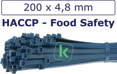 PRO-TIE® - Tyraps, kabelbinders Detecteerbaar HACCP 200 x 4,8 mm Blauw (Zak 100 stuks) (tiewrap/tyrap/tie-wrap/bundelbandje/colsonbandje/)