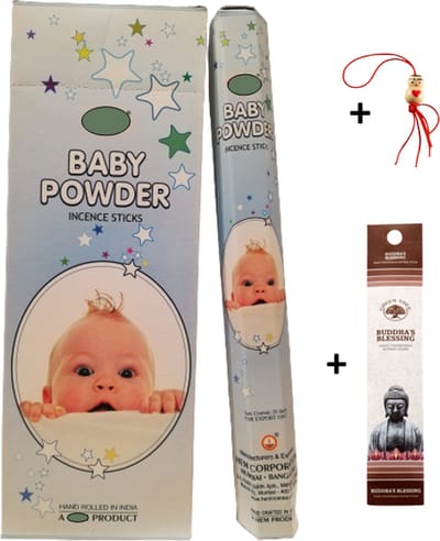 Doos met 120 stokjes - Wierook - Wierookstokjes - Incense sticks - Baby Poeder - Baby Powder + 5 mini wierookstokjes + Gelukspoppetje