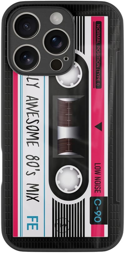 Hoesje geschikt voor Apple iPhone 16 Pro - Cassette - Zwart - TPU luxe case (glossy toplaag) - Print - Hardcase backcover zwart