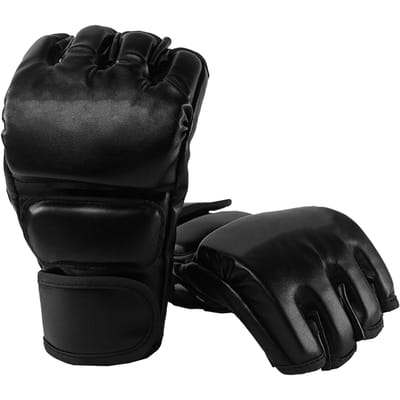 1 Paar Bokshandschoenen Schokabsorptie Halve Vinger Bokshandschoenen voor Sanda Training Muay Thai MMA black