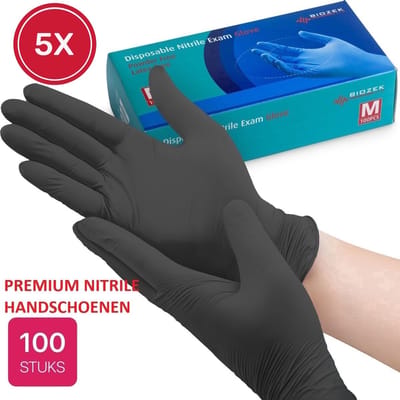 500x Premium Nitril Wegwerp Handschoenen Maat M Zwart - Extra Sterk - Poedervrij - Latex Free - Medium - Biozek