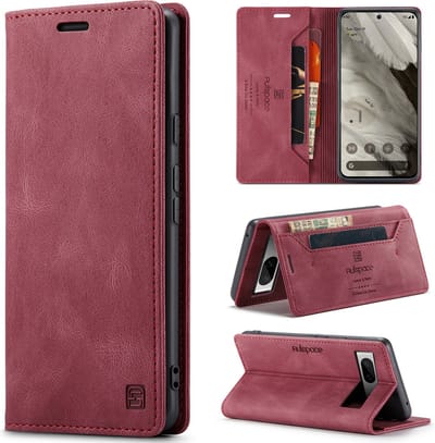 Luxe Flip Case met RFID Bescherming Kaarthouder en Magneetsluiting voor Google Pixel 8 _ Rood