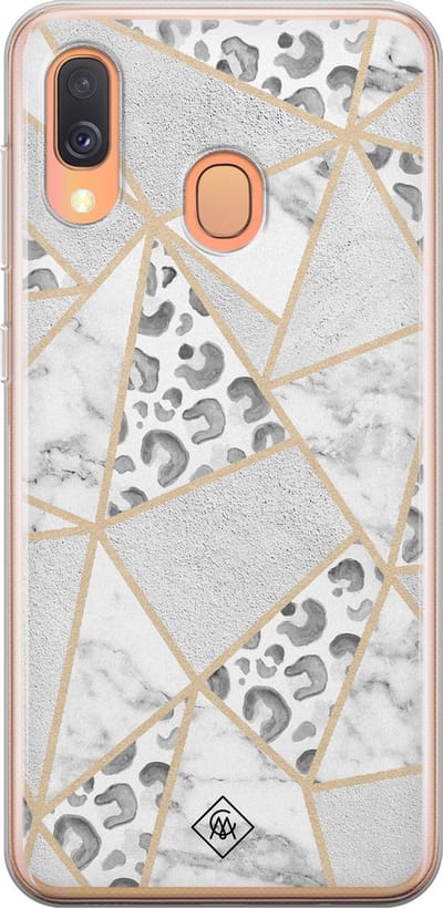 Casimoda® hoesje - Geschikt voor Samsung A40 - Stone & Leopard Print - Backcover - Siliconen/TPU - Bruin/beige
