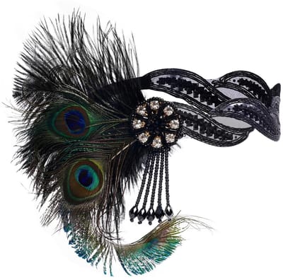 Dailygoods- Hoofdsieraad met veren - Jaren 20 - Gatsby-stijl - Hoofdtooi - Accessoire - Omtrek 60 cm - Haarsieraad