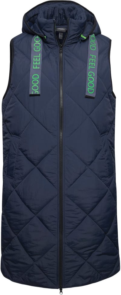 Ulla Popken - Dames - Doorgestikte bodywarmer opstaande kraag 2-wegrits - Marine - Maat 42+