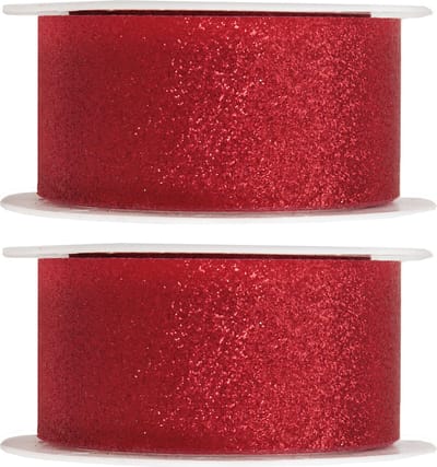 2x Hobby/decoratie rode sierlinten met glitters 3 cm/30 mm x 5 meter - Kerst - Cadeaulinten satijnlinten/ribbons