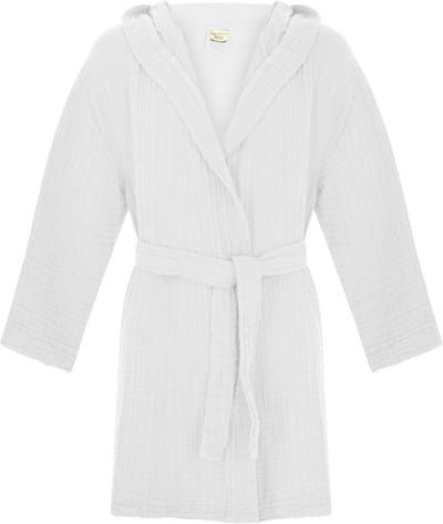 Badjas kind met capuchon | Mouesseline 100% katoen | kinderbadjas voor jongens en meisjes | Douche & Zwembad & Strand | Wit 1/2 jaar