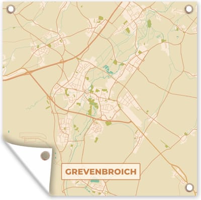 Tuin poster Grevenbroich - Plattegrond - Kaart - Vintage - Stadskaart - 200x200 cm - Tuindoek
