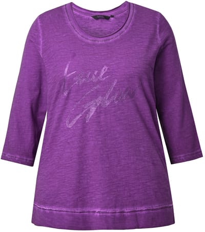 Ulla Popken - Dames - Shirt glitterprint classic ronde hals 3/4-mouw - Aubergine - Maat 42+
