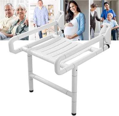 Opvouwbare Douchezit - Wandmontage Kruk - Badkamer Veiligheid - Massief Houten Zitting - 300 kg Capaciteit - Wit