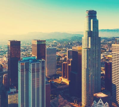 Skyline van downtown Los Angeles vanuit de lucht - Fotobehang (in banen) - 250 x 260 cm