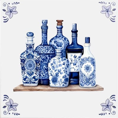 Delfts blauw tegeltje Flessen drank op plank design - delfts blauw wandbord - delftsblauw - hollandse cadeautjes - wanddecoratie - decoratieve accessoires